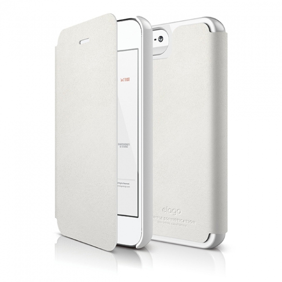  - Elago Leather Flip White  iPhone 5/SE  ELS5LE-FL-WH-EC