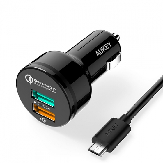  +  Micro USB Aukey QC 2.0/3.0 Car Charger 33  3A/2USB Black  CC-T7