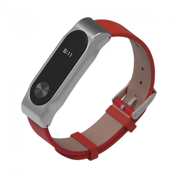   MiJobs Leather Band Red/Silver  Xiaomi Mi Band 2 /