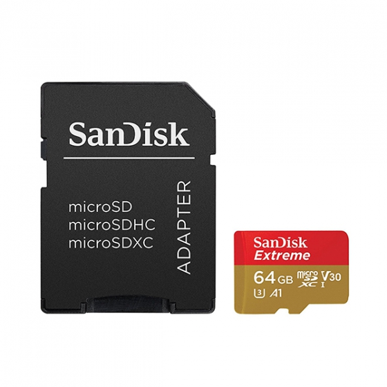   SanDisk Extreme 64GB MicroSDXC Class 10/UHS-I/U3/V30/A1/100 / SDSQXAF-064G-GN6MA