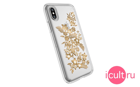 Speck Presidio Clear + Print Shimmer Floral Metallic Gold Yellow/Clear iPhone X