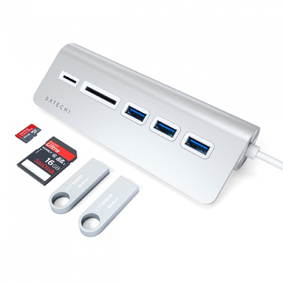USB-C  Satechi Aluminum USB 3.0 Hub &amp; Card Reader 3USB Silver  ST-TCHCRS
