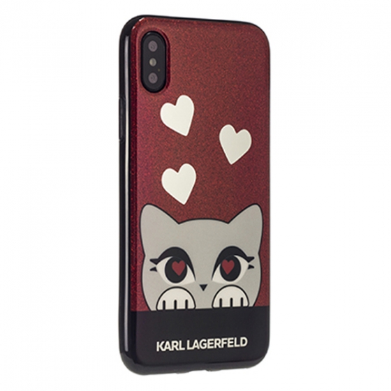   Lagerfeld Double Layer Choupette Valentine Glitter  iPhone X  KLHCPXVDC