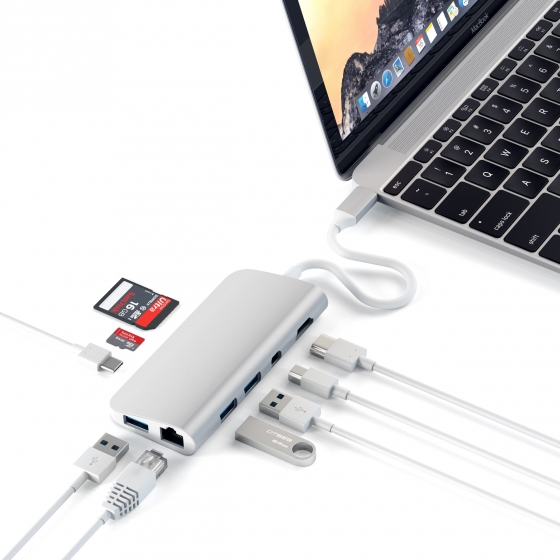 USB-C  Satechi Multimedia Adapter 3USB/1USB-C/1HDMI/1mini DisplayPort/1Ethernet Silver  ST-TCMM8PAS