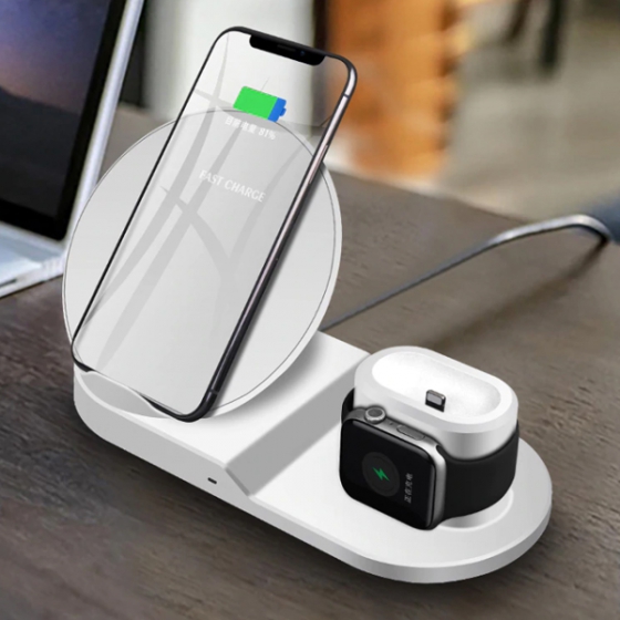    FDGAO 3 in 1 Wireless Charger 1Lightning 2A 10W White 