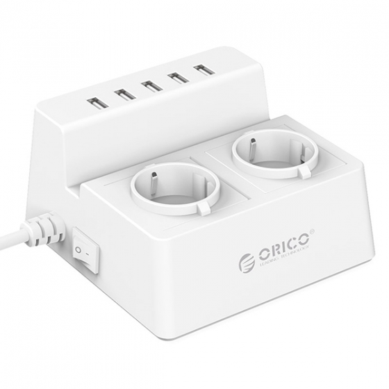   Orico Outlet Surge Protector with USB Charger 5USB/1,5 /2  White  ODC-2A5U-WH