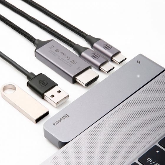 USB-C  Baseus Thunderbolt C+ Hub PD 2USB/1USB-C/ 1Thunderbolt 3.0 5K 60Hz/1HDMI 4K 30Hz  MacBook Pro 13&quot;/15&quot; 2016/17/18 - CAHUB-B0G