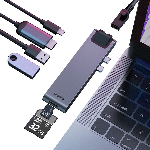 USB-C  Baseus Thunderbolt C+ Pro PD 2USB/1USB-C/1thernet/1HDMI 4K 60Hz  MacBook Pro 13&quot;/15&quot; 2016/17/18 - CAHUB-L0G