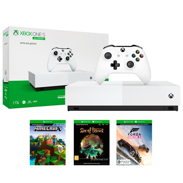   Microsoft Xbox One S All Digital + Minecraft + Sea of Thieves + Forza Horizon 3 + Xbox Live Gold 1TB HDD White  NJP-00034