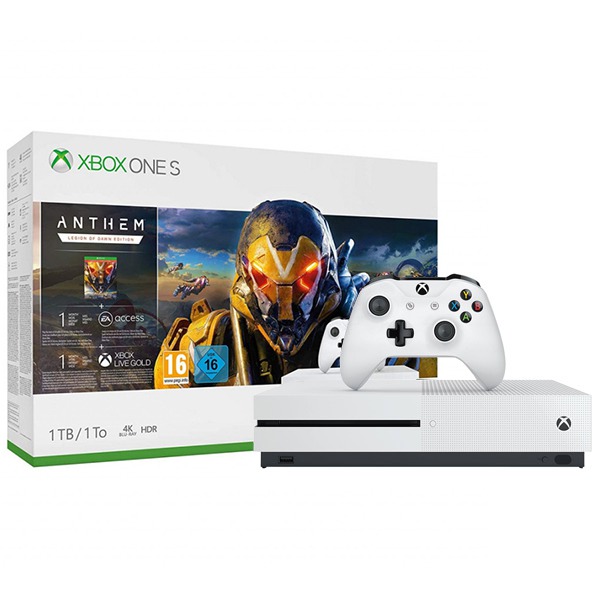   Microsoft Xbox One S + ANTHEM: Legion of Dawn Edition + Xbox Live Gold + Xbox Game Pass 1TB HDD White 