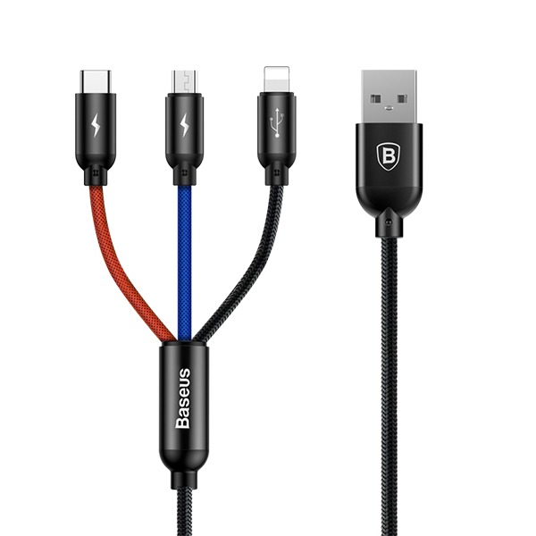   Baseus Three Primary Colors 3-in-1 Lightning/USB-C/ MicroUSB to USB Cable 30 . Black  CAMLT-ASY01