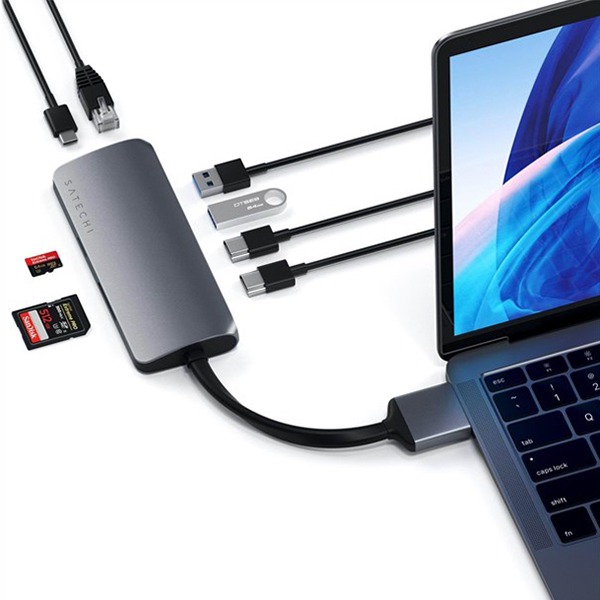 USB-C  Satechi Type-C Dual Multimedia Adapter 2USB/1USB-C/2HDMI 4K 60Hz/ 1Ethernet  MacBook Pro 13&quot;/15&quot; 2016-19 - ST-TCDMMAM