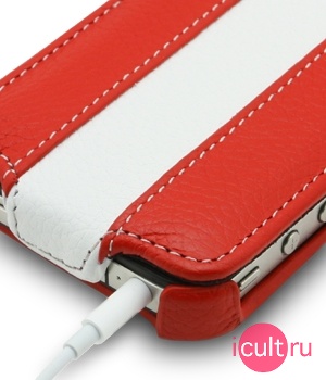 Melkco Leather Case for Apple iPhone 4 - Jacka Type (Red/White LC)