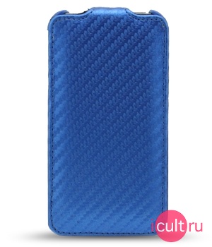 Melkco Leather Case for Apple iPhone 4 - Jacka Type (Carbon Fiber Pattern - Blue)