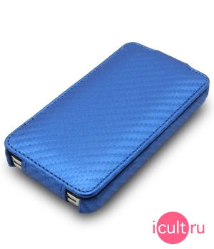 Melkco Leather Case for Apple iPhone 4 - Jacka Type (Carbon Fiber Pattern - Blue)