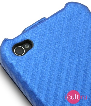  Melkco Leather Case for Apple iPhone 4 - Jacka Type (Carbon Fiber Pattern - Blue)