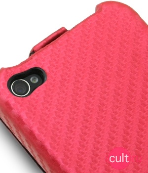  Melkco Leather Case for Apple iPhone 4 - Jacka Type (Carbon Fiber Pattern - red)