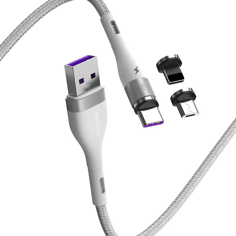   Baseus Zinc Magnetic Safe Fast USB to USB-C/MicroUSB/Lightning 1  White  CA1T3-B02