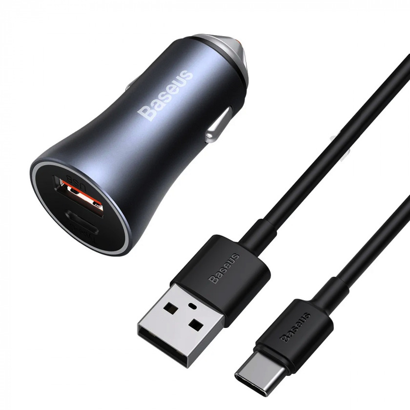  +  USB/USB-C Baseus Golden Contactor Pro Dual Quick Charger Car Charger U+C 40W Dark Gray - TZCCJD-0G