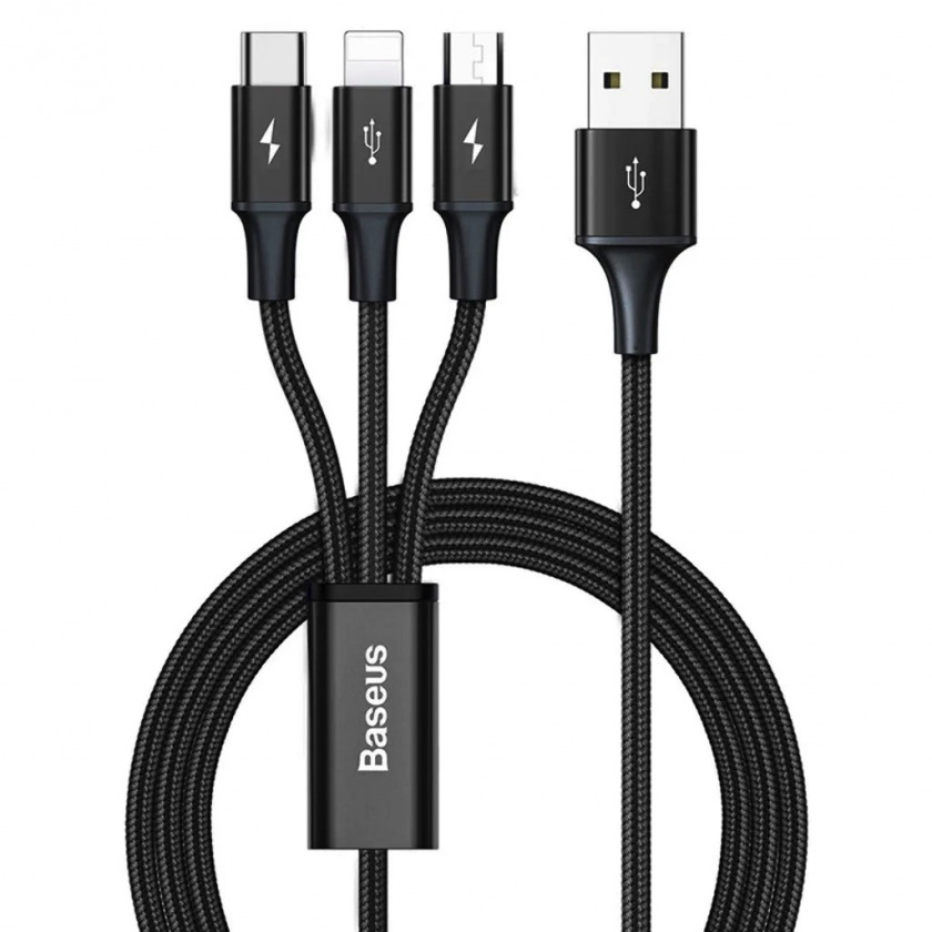   BASEUS Rapid Series 3-in-1 Cable USB to USB-C/MicroUSB/Lightning 3A 1,2  Black  CAJS000001