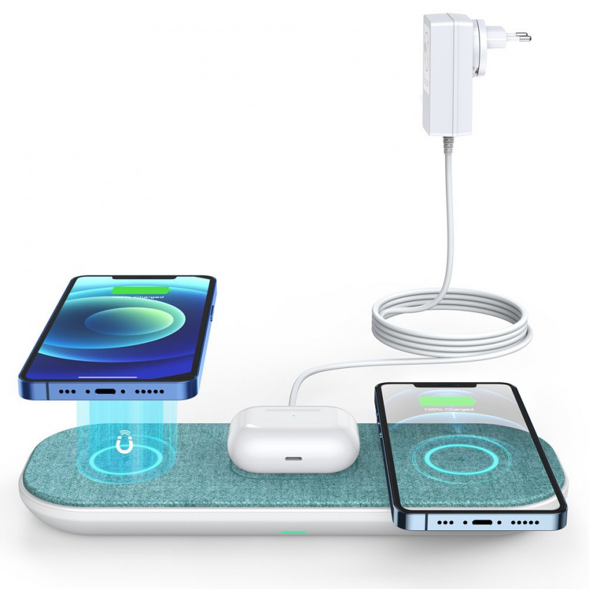    Choetech Fast Magnetic Triple Wireless Charger For Multiple Devices With Mag-Safe 30W Green  T569S