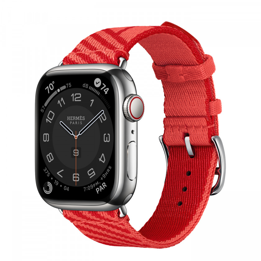 - Apple Watch Hermes Series 8 GPS + Cellular 41mm Silver Stainless Steel Case with Piment Jumping Single Tour Rose Texas/Rouge /