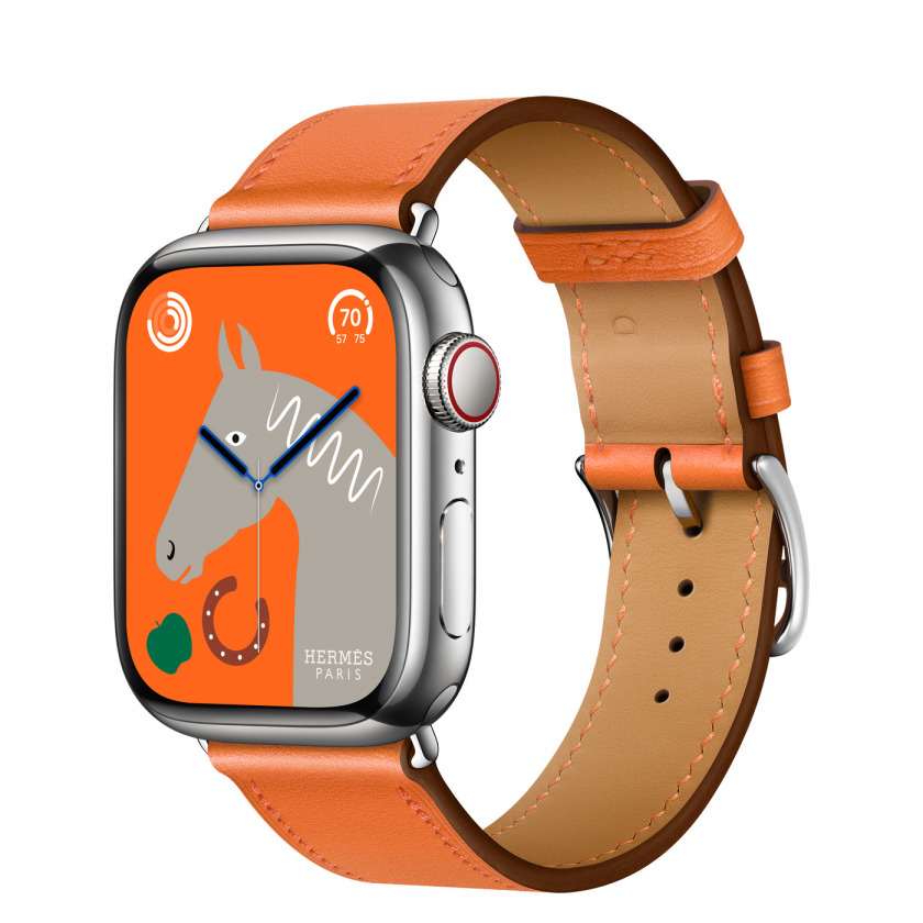 - Apple Watch Hermes Series 8 GPS + Cellular 41mm Silver Stainless Steel Case with Single Tour Orange /