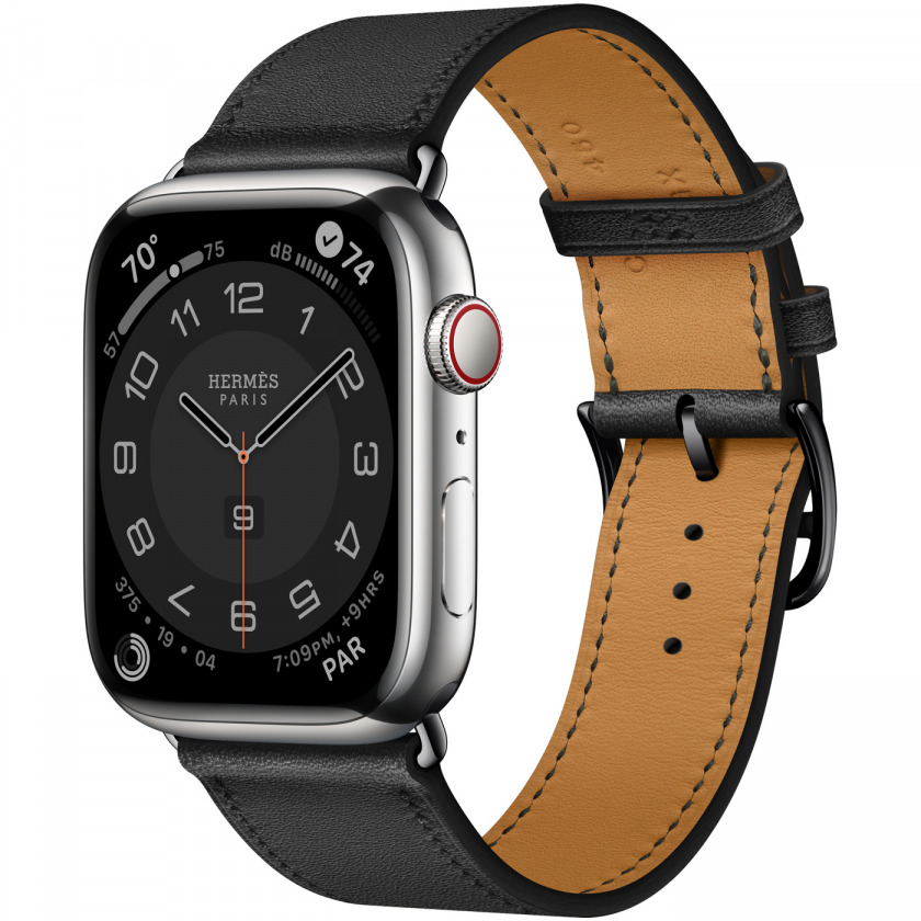 - Apple Watch Hermes Series 8 GPS + Cellular 45mm Silver Stainless Steel Case with Noir Single Tour /