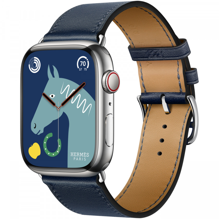 - Apple Watch Hermes Series 8 GPS + Cellular 45mm Silver Stainless Steel Case with Navy Single Tour /