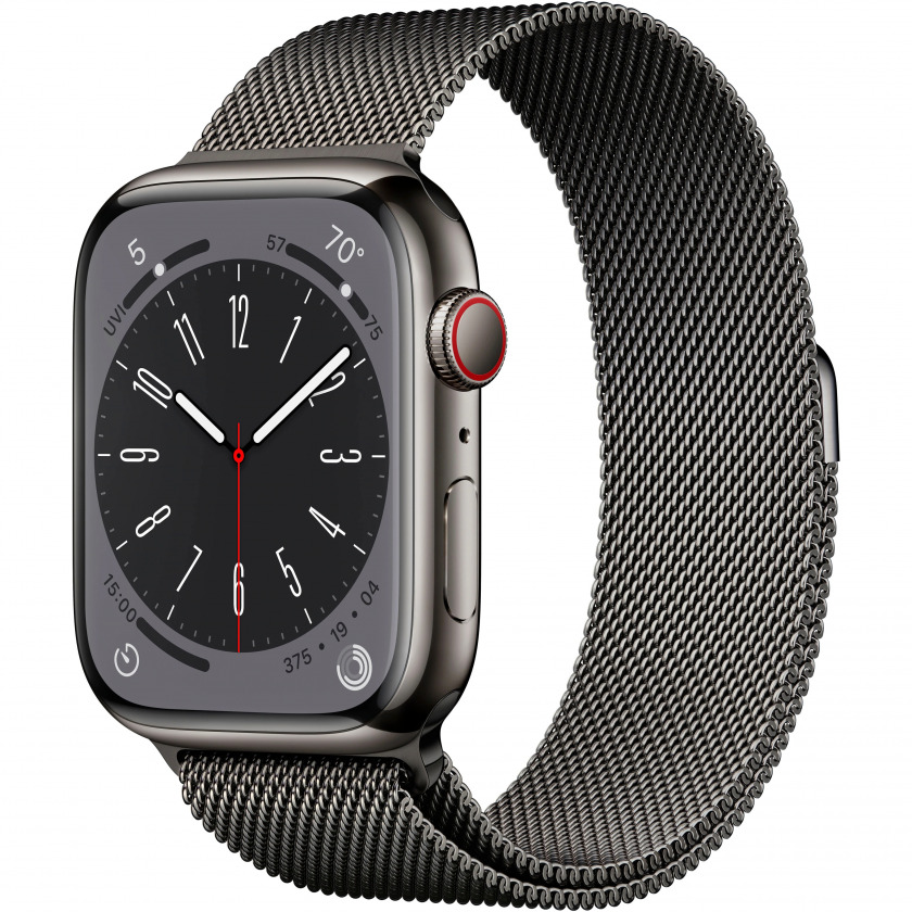- Apple Watch Series 8 GPS + Cellular 45mm Graphite Stainless Case with Stainless Steel Case with Milanese Loop Graphite 