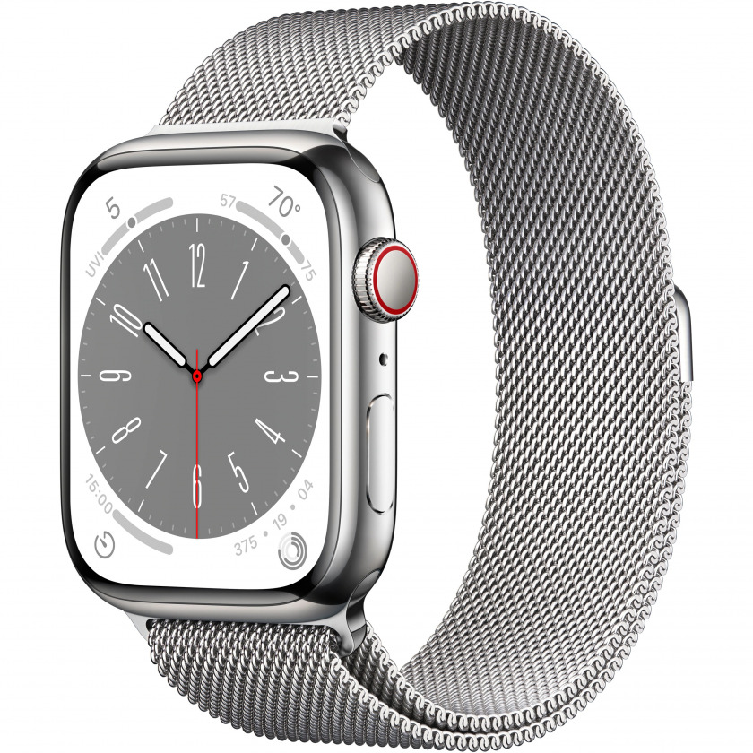 - Apple Watch Series 8 GPS + Cellular 45mm Stainless Steel Case with Milanese Loop Silver 