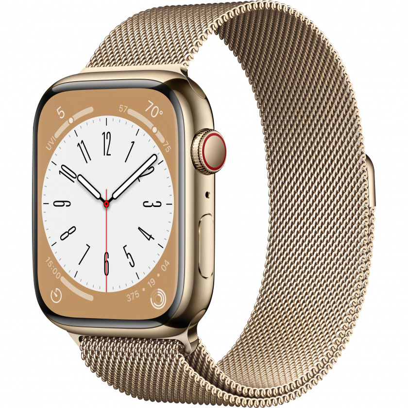 - Apple Watch Series 8 GPS + Cellular 45mm Stainless Steel Case with Milanese Loop Gold 