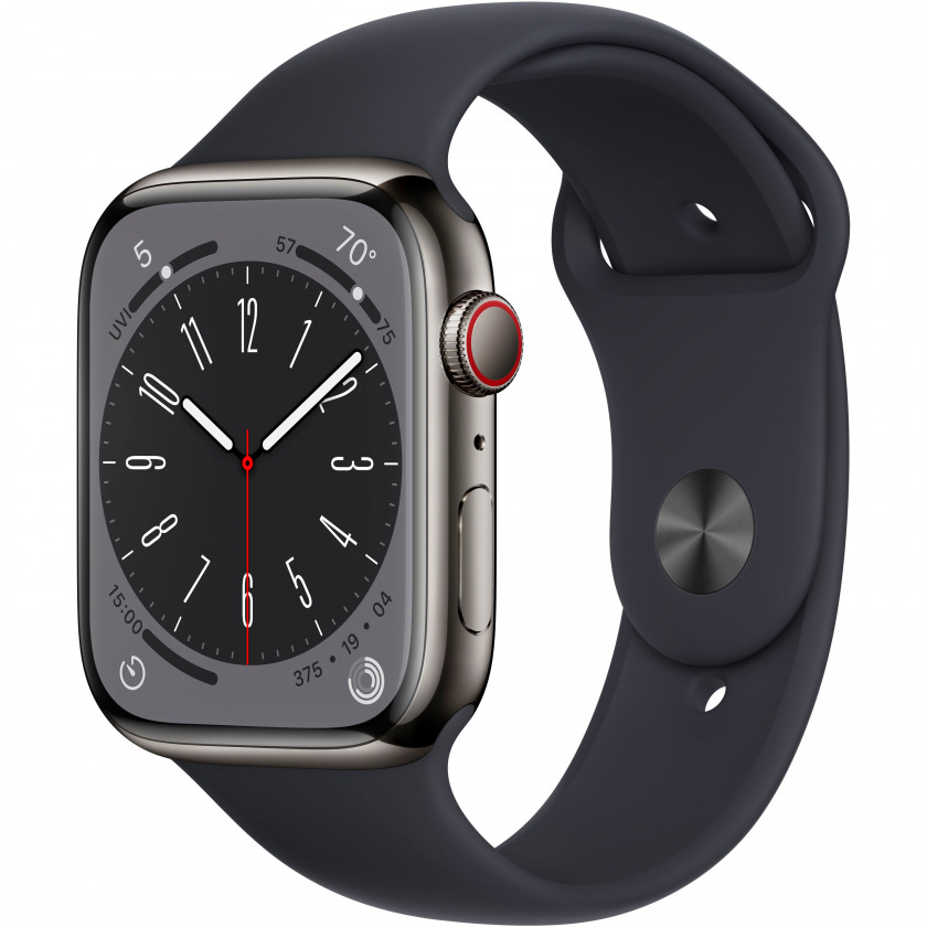 - Apple Watch Series 8 GPS + Cellular 45mm Graphite Stainless Steel Case with Midnight Sport 