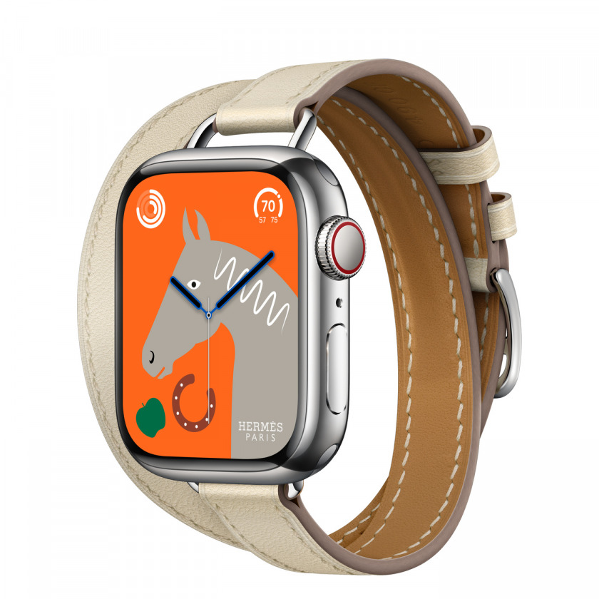 - Apple Watch Hermes Series 8 GPS + Cellular 41mm Silver Stainless Steel Case with Double Tour Beton /