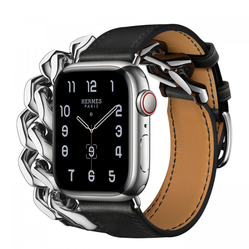 - Apple Watch Hermes Series 8 GPS + Cellular 41mm Silver Stainless Steel Case with Gourmette Metal Double Tour Noir / 
