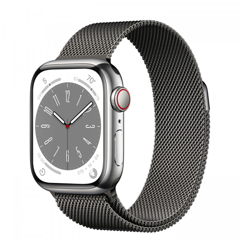 - Apple Watch Series 8 GPS + Cellular 41mm Graphite Stainless Case with Stainless Steel Case with Milanese Loop Graphite 