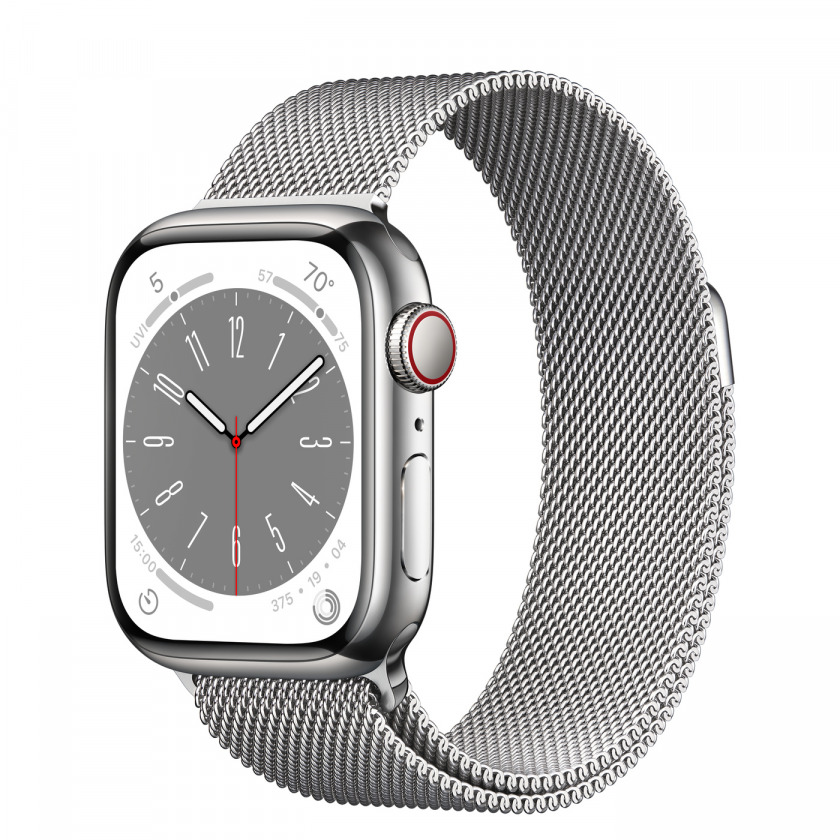 - Apple Watch Series 8 GPS + Cellular 41mm Stainless Steel Case with Milanese Loop Silver 