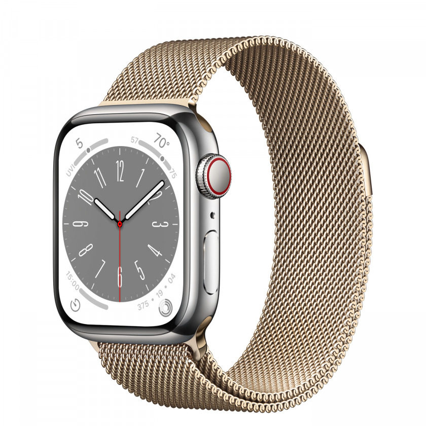 - Apple Watch Series 8 GPS + Cellular 41mm Stainless Steel Case with Milanese Loop Gold 
