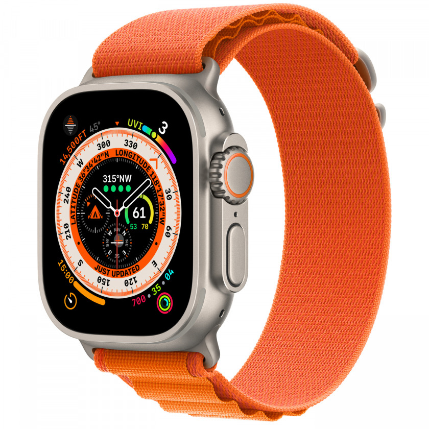 - Apple Watch Ultra GPS + Cellular 49mm Titanium Case with Alpine Loop Small 130 - 160 mm Orange /
