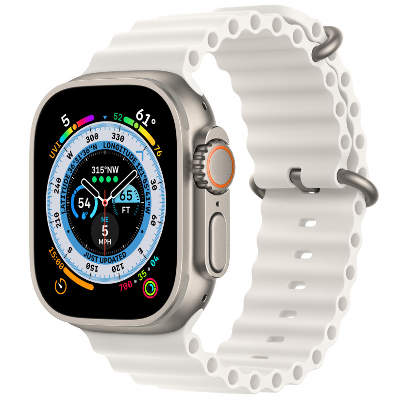 - Apple Watch Ultra GPS + Cellular 49mm Titanium Case with White Ocean Band /