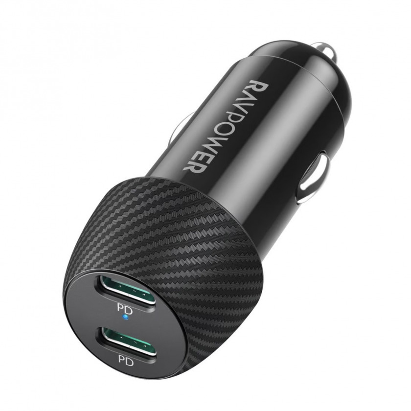  RAVPower Fast Car Charger BD Dual Port 50W PD/2USB-C  RP-VC032