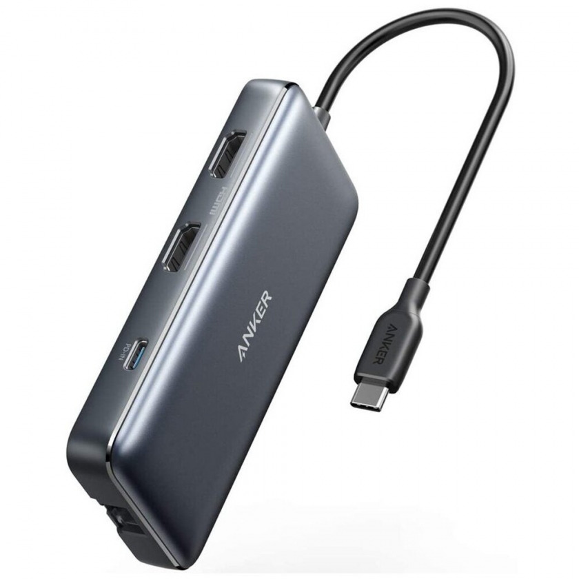 USB-C  Anker PowerExpand 8-in-1 with 100W Power Delivery 3.0 2USB/1USB-C/2HDMI 4K 60Hz/Ethernet/SD/microSD Space Gray - A83800A1