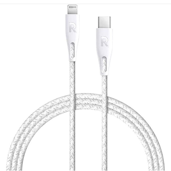   RAVPower Nylon USB-C to Lightning Cable 2  White  RP-CB1018/RP-PC1018
