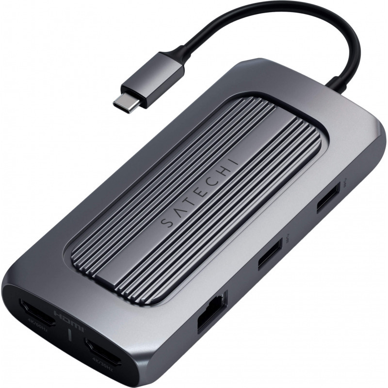USB-C  Satechi Multiport MX Adapter 9-in-1 100W 2USB/2USB-C/2HDMI/RJ45/microSD/SD Space Gray   ST-UCMXAM