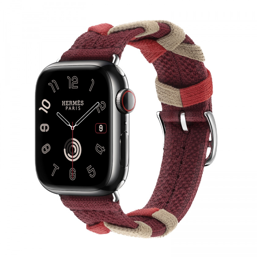- Apple Watch Hermes Series 9 GPS + Cellular 41mm Space Black Stainless Steel Case with Bridon Single Tour Rouge H  /