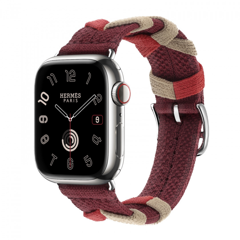 - Apple Watch Hermes Series 9 GPS + Cellular 41mm Silver Stainless Steel Case with Bridon Single Tour Rouge H /