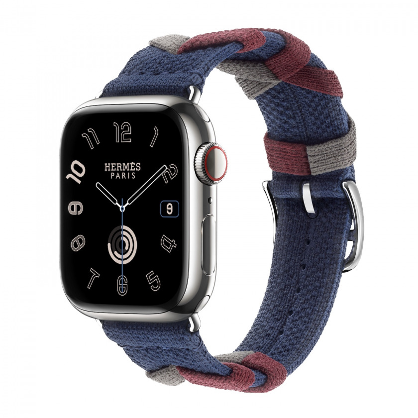 - Apple Watch Hermes Series 9 GPS + Cellular 41mm Silver Stainless Steel Case with Bridon Single Tour Navy /
