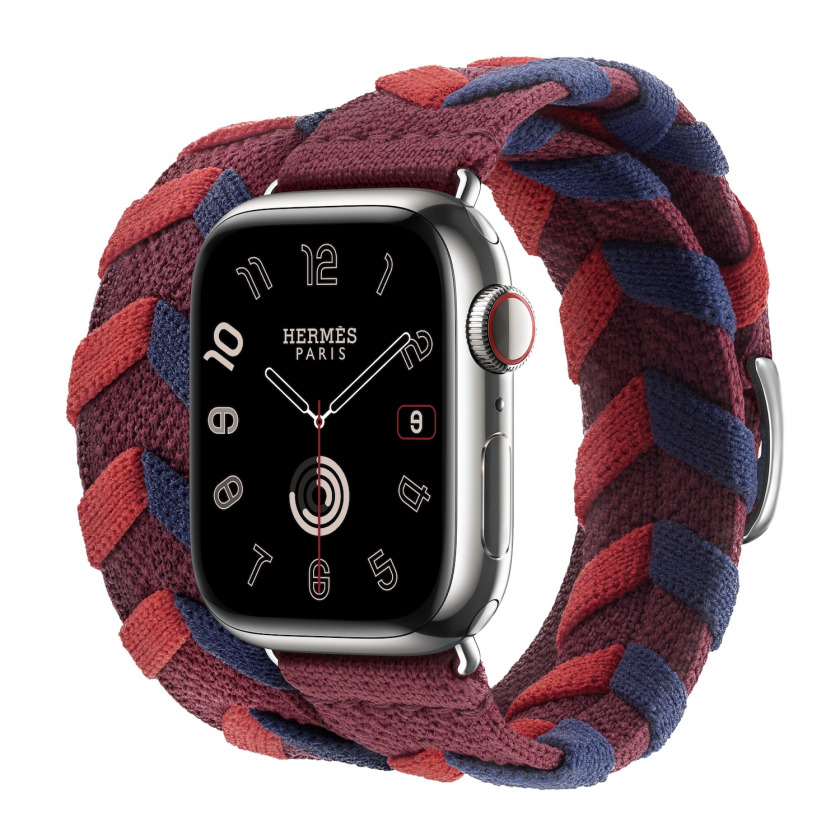 - Apple Watch Hermes Series 9 GPS + Cellular 41mm Silver Stainless Steel Case with Bridon Double Tour Rouge H /