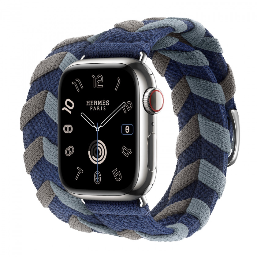 - Apple Watch Hermes Series 9 GPS + Cellular 41mm Silver Stainless Steel Case with Bridon Double Tour Navy /