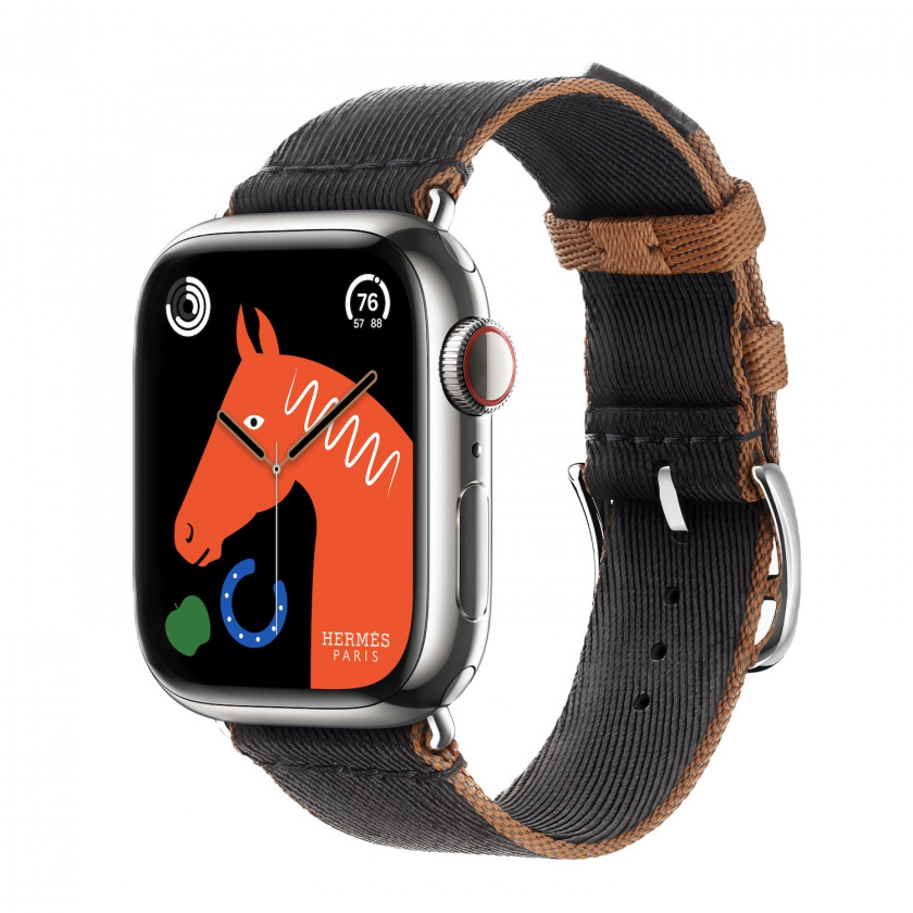 - Apple Watch Hermes Series 9 GPS + Cellular 41mm Silver Stainless Steel Case with Twill Jump Single Tour Noir/Gold //